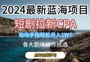 2024最新蓝海项日,短剧拉新CPA,动动手指轻松月入1W,全各大剧场随你挑选【揭秘】-小鸿资源库