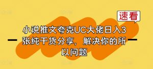 小说推文夸克UC大佬日入3张纯干货分享，解决你的所以问题-小鸿资源库