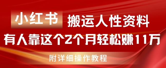 小红书搬运人性资料,有人靠这个2个月轻松赚11w,附教程【揭秘】-小鸿资源库