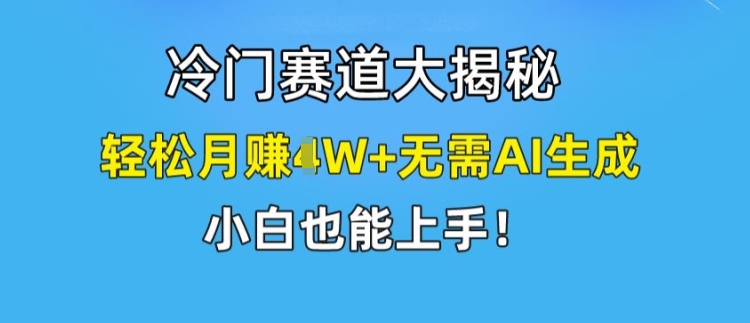 冷门赛道大揭秘，轻松月赚1W+无需AI生成，小白也能上手【揭秘】-小鸿资源库