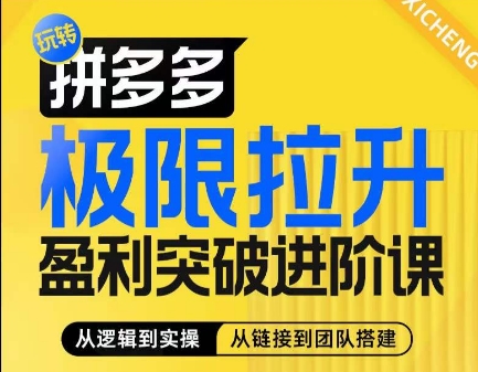 拼多多极限拉升盈利突破进阶课，​从算法到玩法，从玩法到团队搭建，体系化系统性帮助商家实现利润提升-小鸿资源库