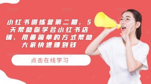 小红书训练营第二期，5天帮助你学会小红书店铺，用最简单的方式帮助大家快速赚到钱-小鸿资源库