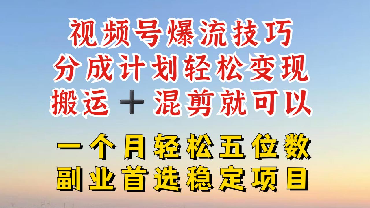 视频号分成最暴力赛道，几分钟出一条原创，最强搬运+混剪新方法，谁做谁爆【揭秘】-小鸿资源库