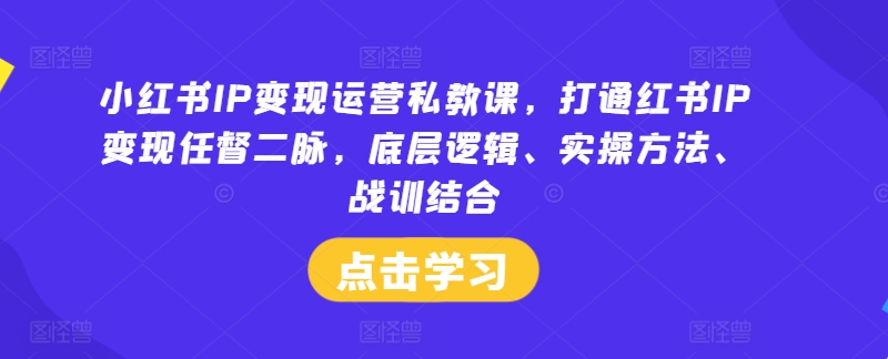 小红书IP变现运营私教课,打通红书IP变现任督二脉,底层逻辑、实操方法、战训结合-小鸿资源库