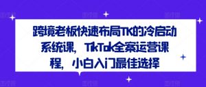 跨境老板快速布局TK的冷启动系统课，TikTok全案运营课程，小白入门最佳选择-小鸿资源库