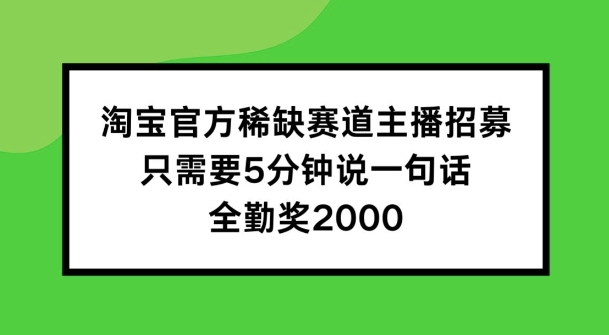 淘宝官方稀缺赛道主播招募 ,只需要5分钟说一句话, 全勤奖2000【揭秘】-小鸿资源库