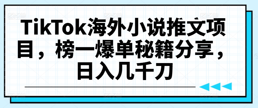TikTok海外小说推文项目，榜一爆单秘籍分享，日入几千刀-小鸿资源库