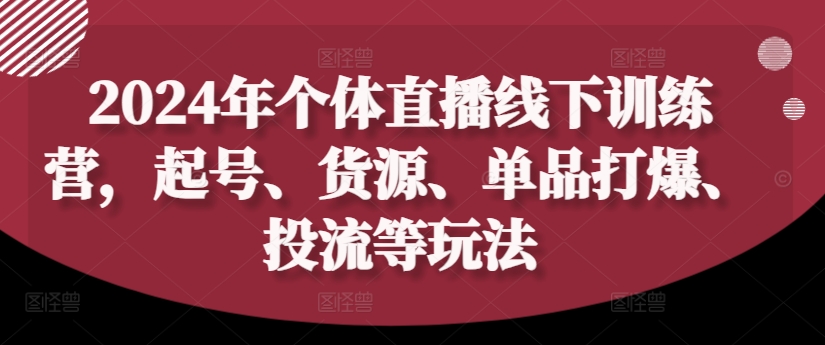 2024年个体直播训练营,起号、货源、单品打爆、投流等玩法-小鸿资源库