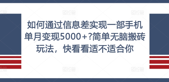 如何通过信息差实现一部手机单月变现5000+?简单无脑搬砖玩法，快看看适不适合你【揭秘】-小鸿资源库