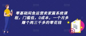 零基础闲鱼运营卖家篇系统课程，门槛低，0成本，一个月多赚个两三千多的零花钱-小鸿资源库