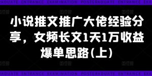 小说推文推广大佬经验分享,女频长文1天1万收益爆单思路(上)-小鸿资源库