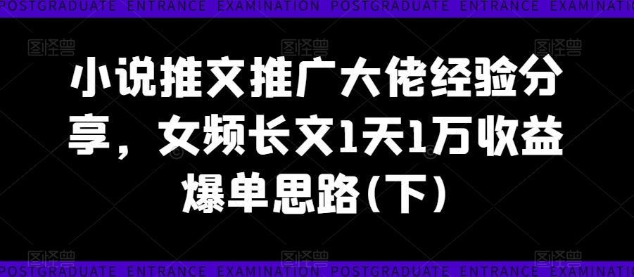 小说推文推广大佬经验分享，女频长文1天1万收益爆单思路(下)-小鸿资源库