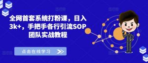 全网首套系统打粉课，日入3k+，手把手各行引流SOP团队实战教程-小鸿资源库