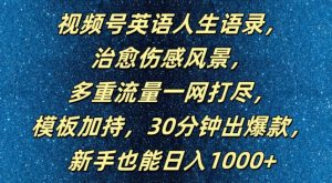 视频号英语人生语录,多重流量一网打尽,模板加持,30分钟出爆款,新手也能日入1000+【揭秘】-小鸿资源库