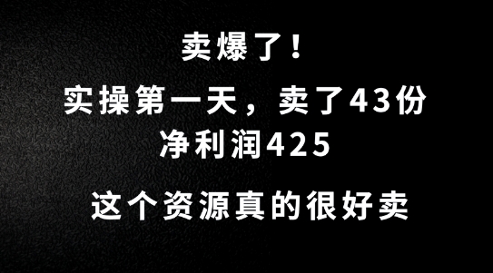 这个资源，需求很大，实操第一天卖了43份，净利润425【揭秘】-小鸿资源库