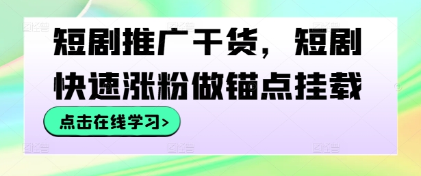 短剧推广干货,短剧快速涨粉做锚点挂载-小鸿资源库