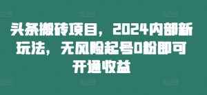 头条搬砖项目，2024内部新玩法，无风险起号0粉即可开通收益-小鸿资源库