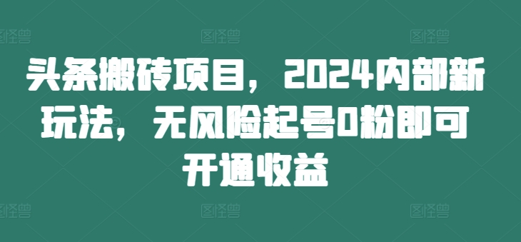 头条搬砖项目，2024内部新玩法，无风险起号0粉即可开通收益-小鸿资源库