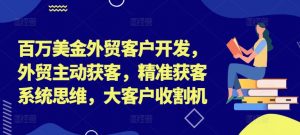 百万美金外贸客户开发，外贸主动获客，精准获客系统思维，大客户收割机-小鸿资源库