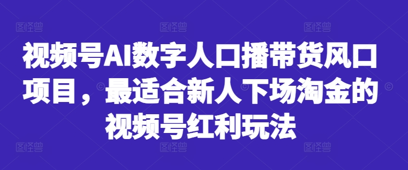视频号AI数字人口播带货风口项目，最适合新人下场淘金的视频号红利玩法-小鸿资源库