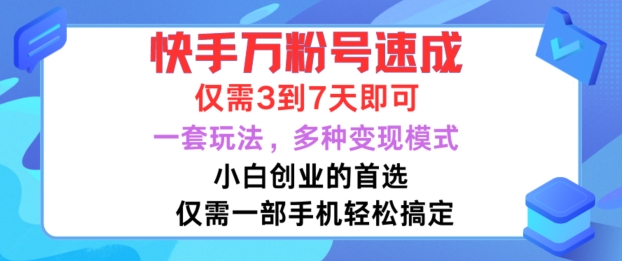 快手万粉号速成,仅需3到七天,小白创业的首选,一套玩法,多种变现模式【揭秘】-小鸿资源库