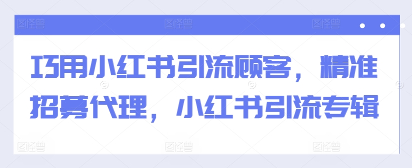 巧用小红书引流顾客，精准招募代理，小红书引流专辑-小鸿资源库