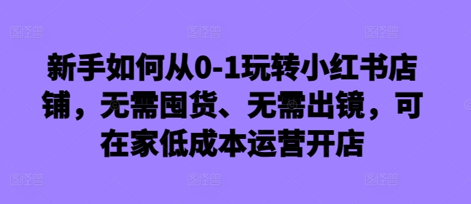 新手如何从0-1玩转小红书店铺，无需囤货、无需出镜，可在家低成本运营开店-小鸿资源库