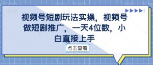 视频号短剧玩法实操，视频号做短剧推广，一天4位数，小白直接上手-小鸿资源库