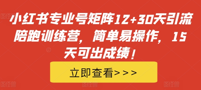 小红书专业号矩阵12+30天引流陪跑训练营，简单易操作，15天可出成绩!-小鸿资源库