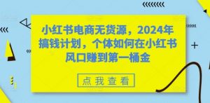 小红书电商无货源，2024年搞钱计划，个体如何在小红书风口赚到第一桶金-小鸿资源库