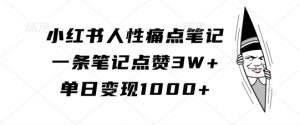 小红书人性痛点笔记，一条笔记点赞3W+，单日变现1k-小鸿资源库