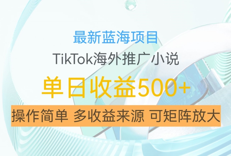 最新蓝海项目,利用tiktok海外推广小说赚钱佣金,简单易学,日入500+,可矩阵放大【揭秘】-小鸿资源库