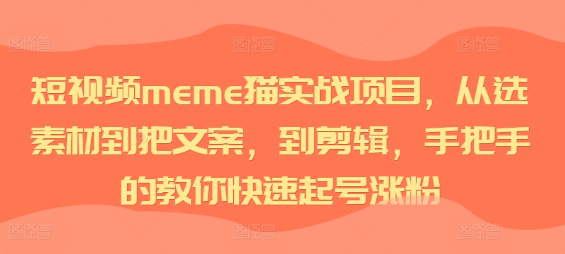 短视频meme猫实战项目,从选素材到把文案,到剪辑,手把手的教你快速起号涨粉-小鸿资源库