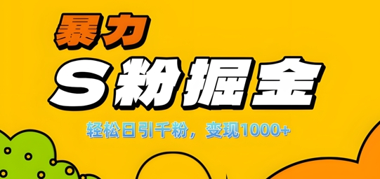 单人单机日引千粉，变现1k+，S粉流量掘金计划攻略【揭秘】-小鸿资源库