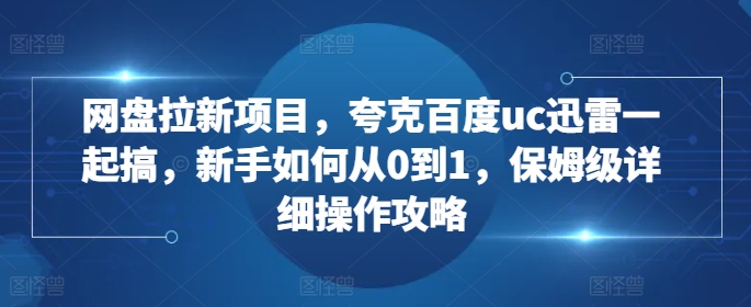 网盘拉新项目，夸克百度uc迅雷一起搞，新手如何从0到1，保姆级详细操作攻略-小鸿资源库