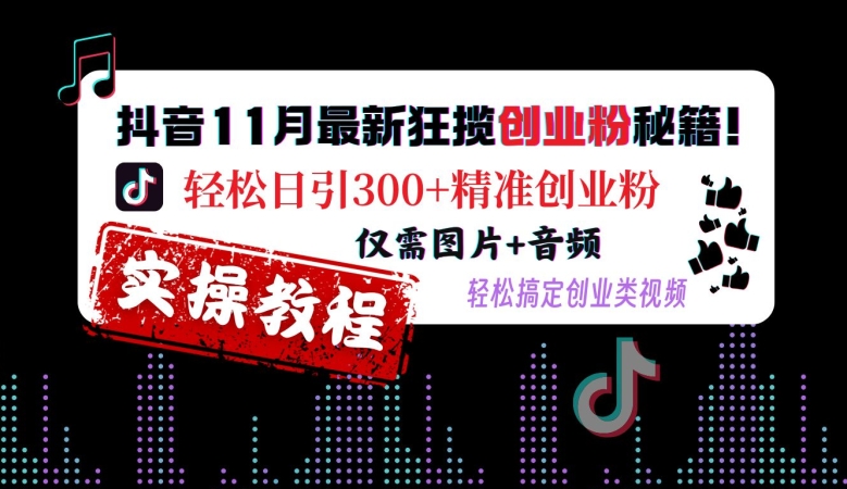 抖音11月最新狂揽创业粉秘籍，轻松日引300+精准创业粉，仅需图片+音频，轻松搞定创业类视频-小鸿资源库