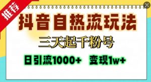 抖音自热流打法，三天起千粉号，单视频十万播放量，日引精准粉1000+-小鸿资源库