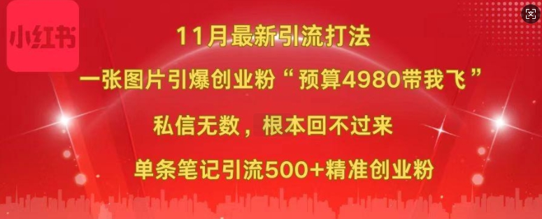 小红书11月最新图片打粉，一张图片引爆创业粉，“预算4980带我飞”，单条引流500+精准创业粉-小鸿资源库