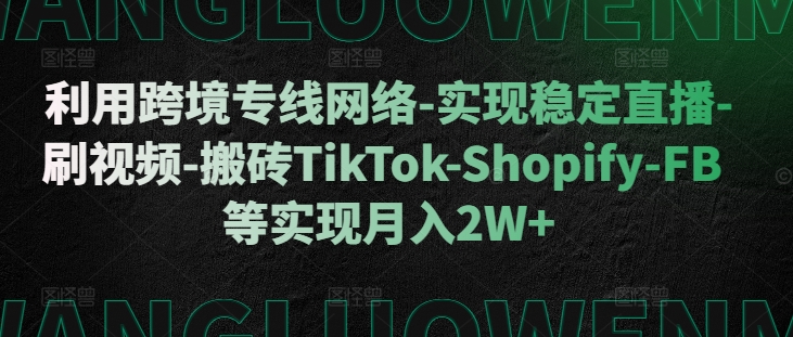 利用跨境专线网络-实现稳定直播-刷视频-搬砖TikTok-Shopify-FB等实现月入2W+【揭秘】-小鸿资源库