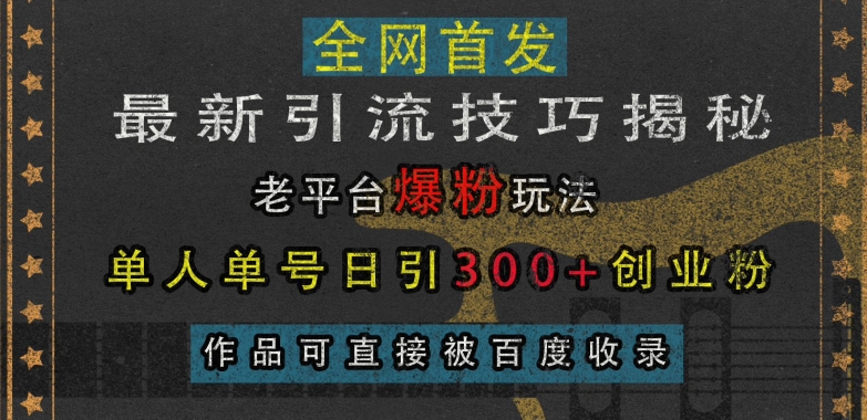 最新引流技巧揭秘，老平台爆粉玩法，单人单号日引300+创业粉，作品可直接被百度收录-小鸿资源库