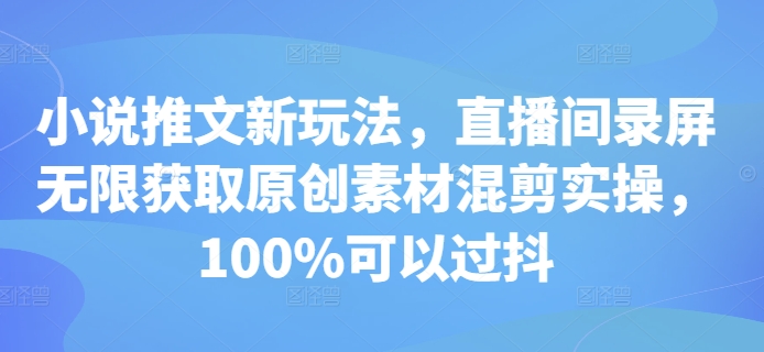 小说推文新玩法，直播间录屏无限获取原创素材混剪实操，100%可以过抖-小鸿资源库