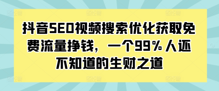 抖音SEO视频搜索优化获取免费流量挣钱,一个99%人还不知道的生财之道-小鸿资源库