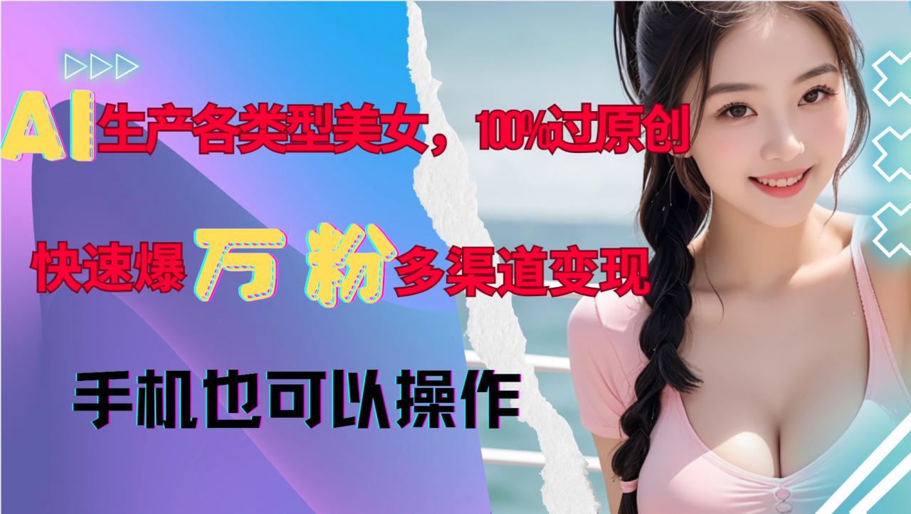 AI生产各类型美女，100%过原创，快速爆万粉，多渠道变现，新手可做-小鸿资源库