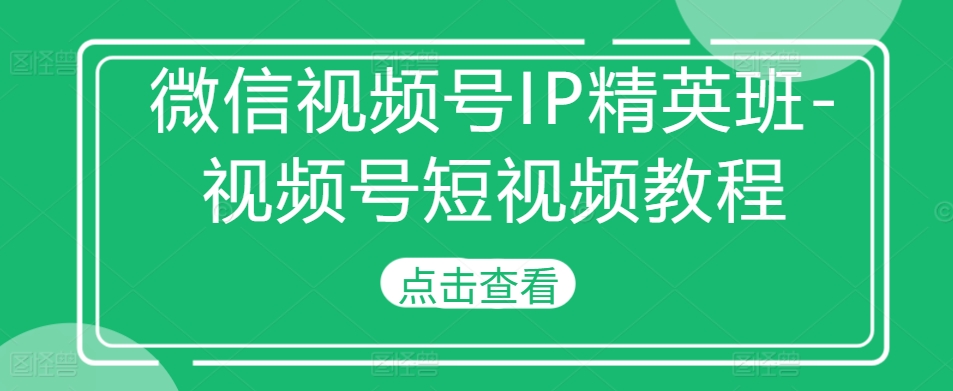 微信视频号IP精英班-视频号短视频教程-小鸿资源库