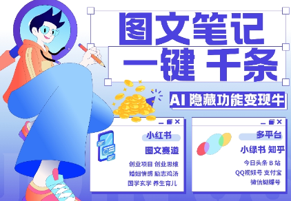 AI隐藏功能，秒生笔记，1分钟产出几千条，教你玩赚小红书小绿书图文引流，变现3w-小鸿资源库