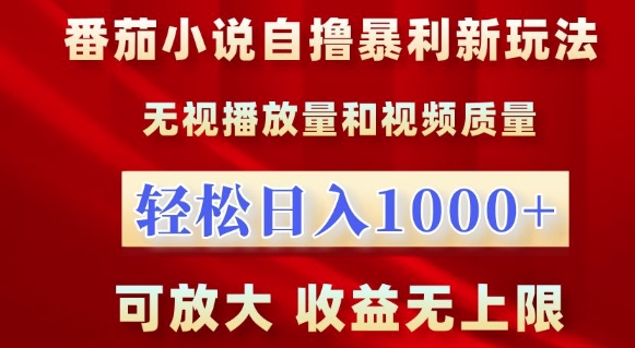 番茄小说自撸暴利新玩法,无视播放量,轻松日入1k,可放大,收益无上限【揭秘】-小鸿资源库