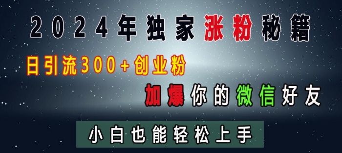 2024年独家涨粉秘籍，日引流300+创业粉，加爆你的微信好友，小白也能轻松上手-小鸿资源库