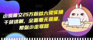 小说推文25万粉丝大佬实操干货讲解,全面毫无保留,帮你少走弯路-小鸿资源库