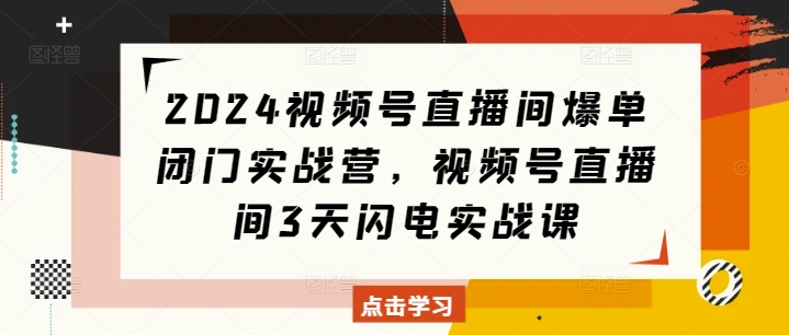 2024视频号直播间爆单闭门实战营，视频号直播间3天闪电实战课-小鸿资源库