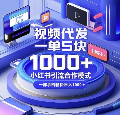 视频代发，一单5块，小红书引流合作模式，一部手机轻松日入多张【揭秘】-小鸿资源库